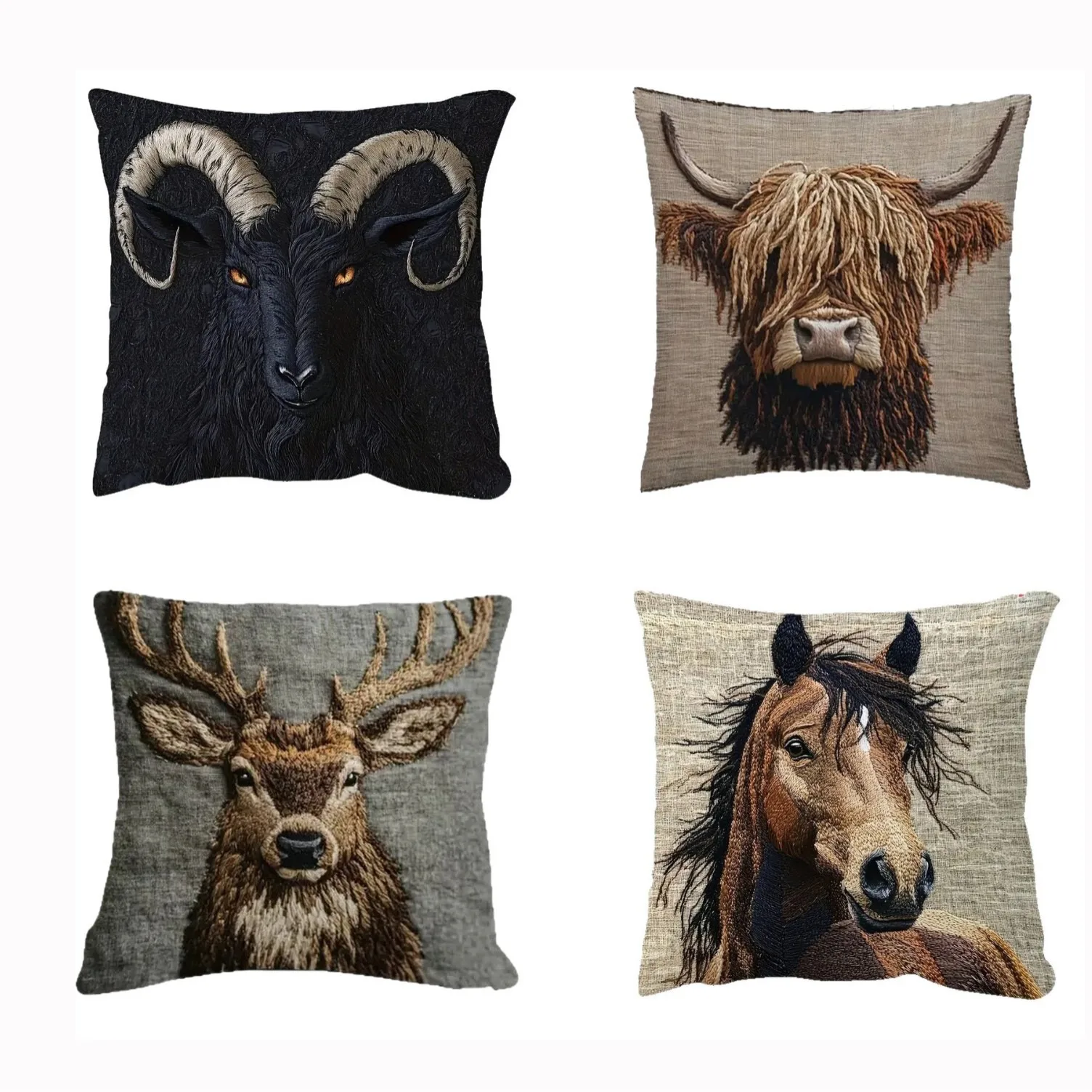 45x45cm Retro Wild Animals Pillowcase Black Goat Reindeer Horse Yak Pillow Cover Home Decor Sofa Car Anilas Cushion Cover