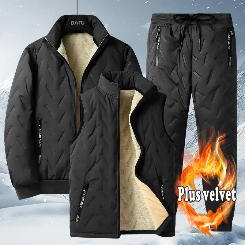 الخريف والشتاء جديد الرجال الحرارية ثلاث قطع مجموعة الوقوف طوق صوف الضأن سترة سترة سترة السراويل بالموجات فوق الصوتية