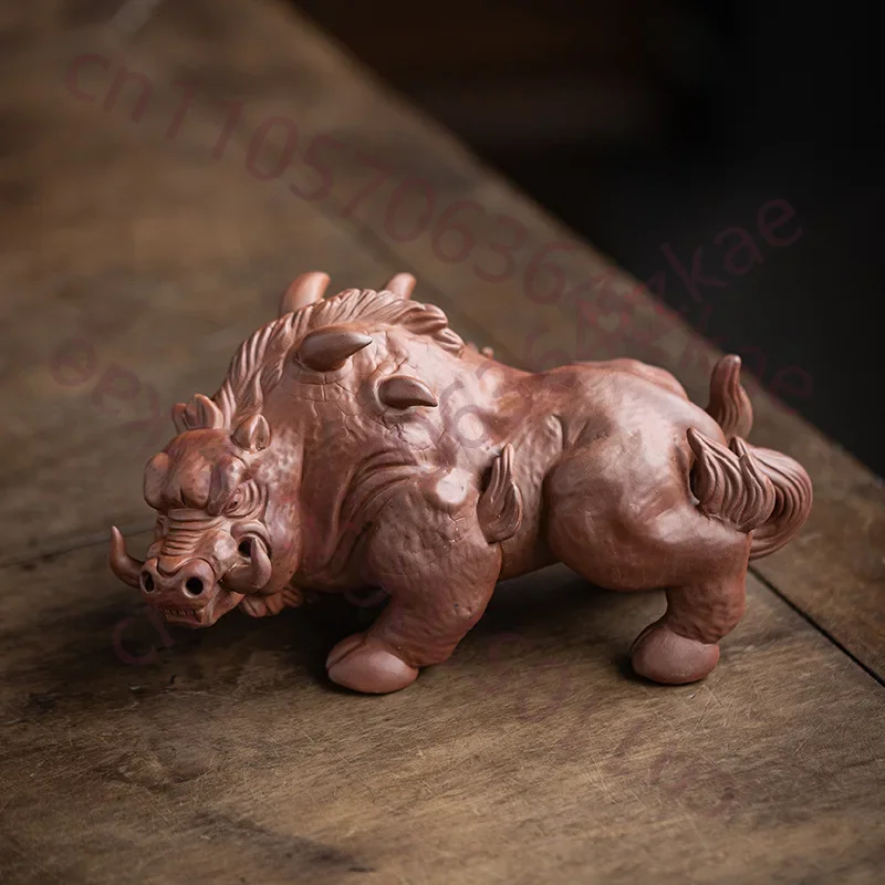 Creative Ceramic Purple Clay Animal Wild Boar Sculptures Figurines Cute Home Room Office Table Decoration And Accessories