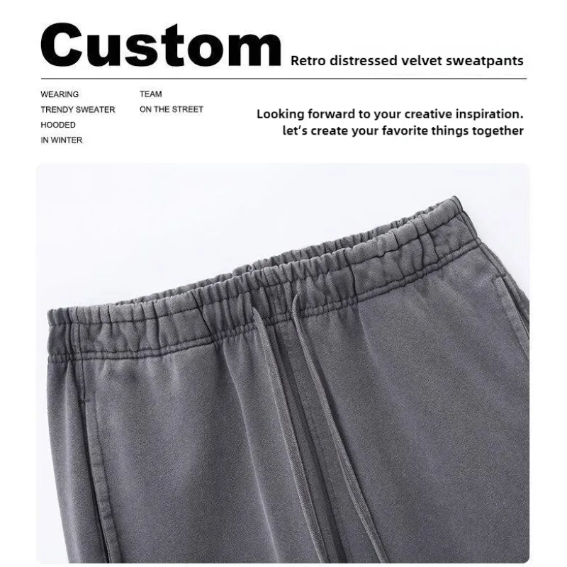 Lezyan Washed Cotton American Retro Old Thin Sweatpants Cross-border OVERSIZE Men's Casual Trousers Wholesale