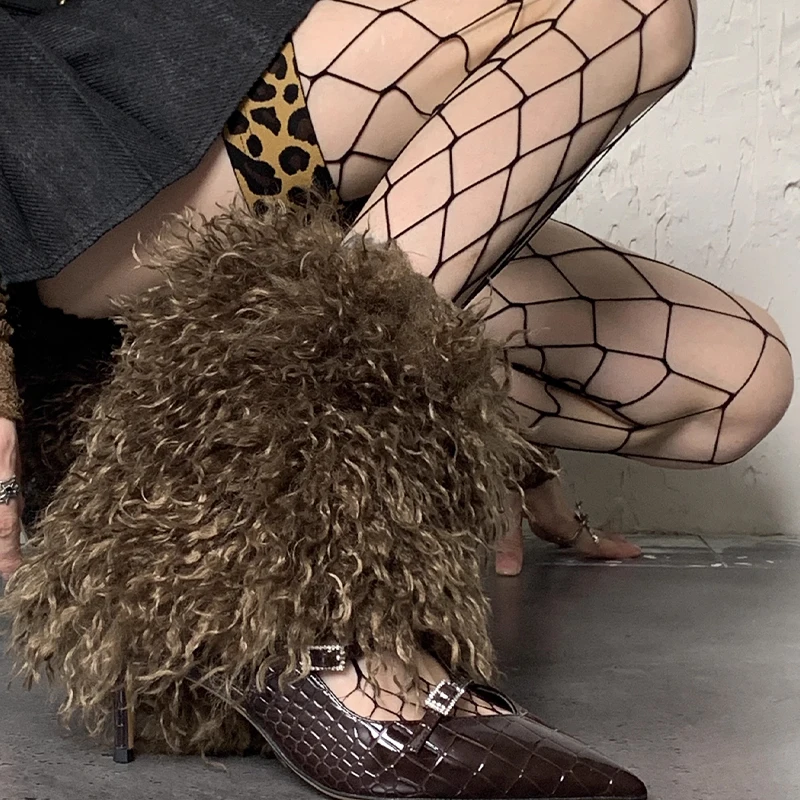 

Y2k Subculture Spicy Girls Retro Layered Hairy Socks Personalized Trendy Women Plush Leg Boots for Women Harajuku Foot Cover