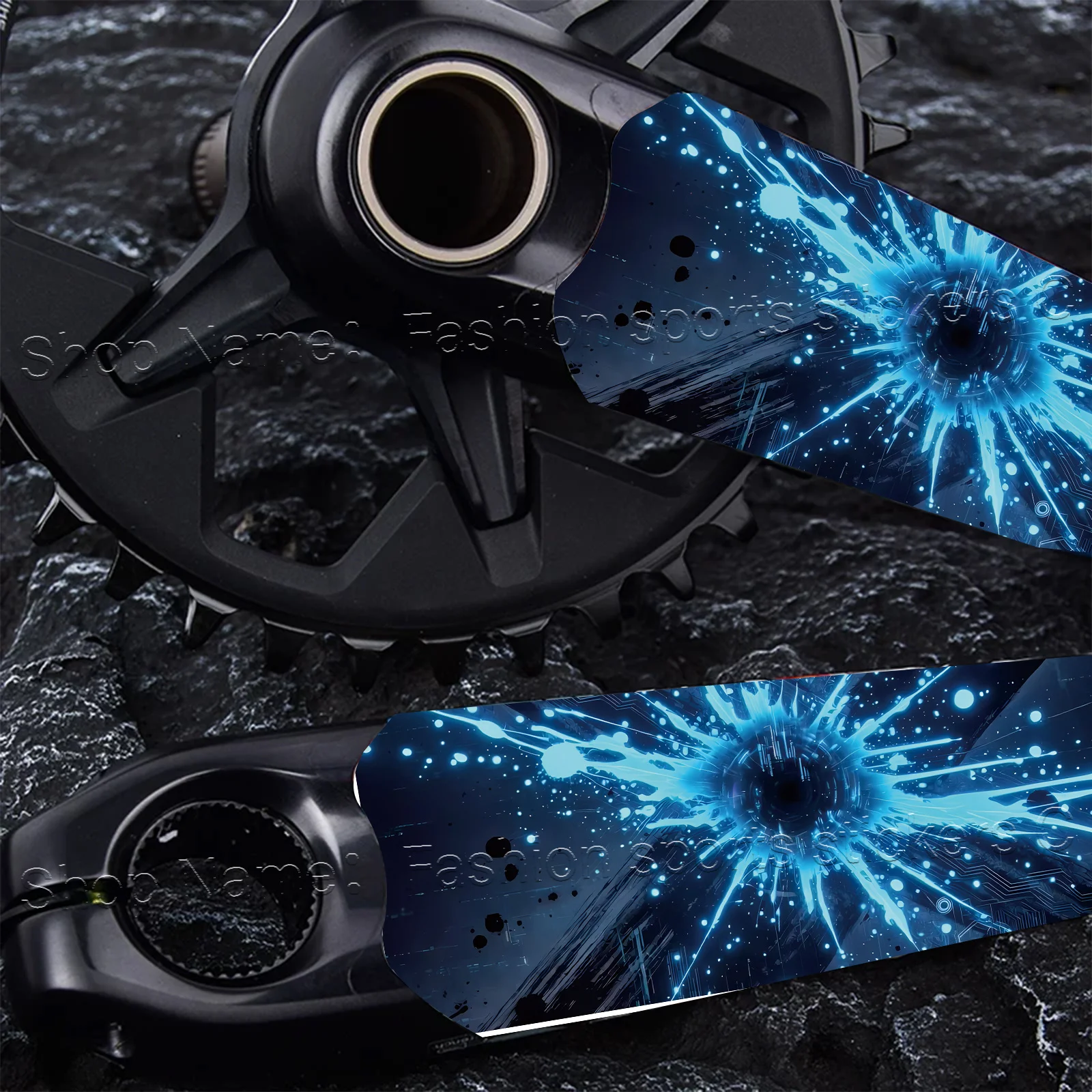 1Pair 2D Flat Blue Burst Vinyl Sticker, Waterproof Decal for MTB Road Bike Crank Arm, Holiday Gift