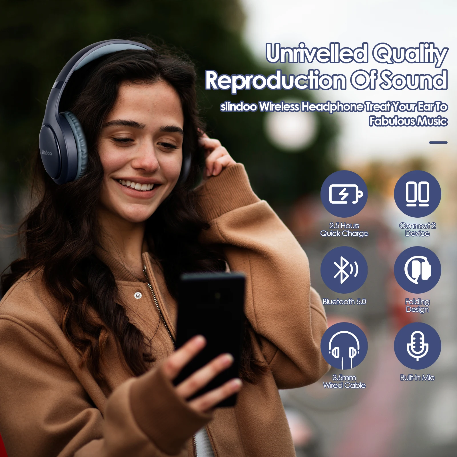 Siindoo Wireless Bluetooth Headphones JH-919 Foldable Stereo Earphones Super Bass Noise Reduction Mic Headset For Iphone TV PC