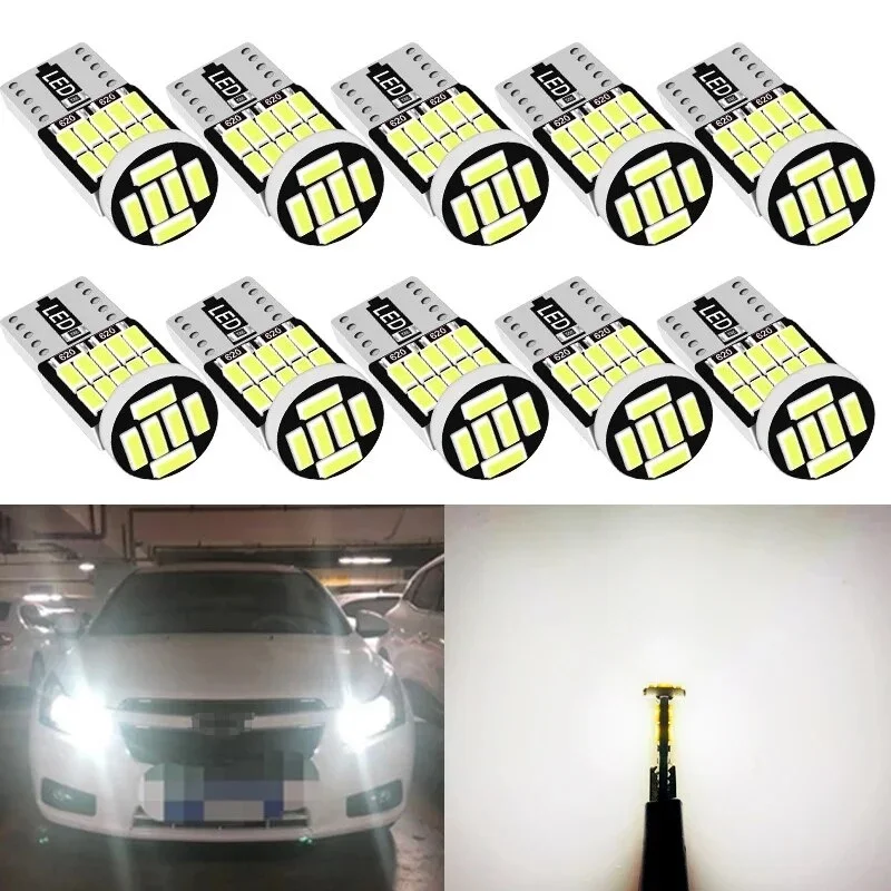 10PCS T10 W5W LED Bulbs 4014 26SMD Canbus 168 194 Signal Lamp White For Car Interior Parking Position Map Dome Light