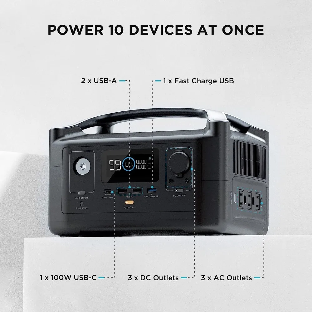 Imagem -04 - Rio-estação de Energia Portátil de Carregamento Rápido Gerador Solar Silencioso Lanterna Led 3x600w Peak 1200w ac Outlets 288wh