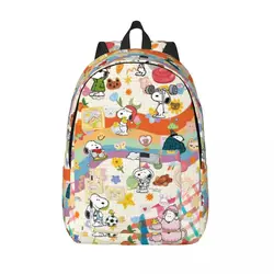 Custom Cartoon Cute S-Snoopys Canvas Backpack Men Women Basic Bookbag for College School Bags