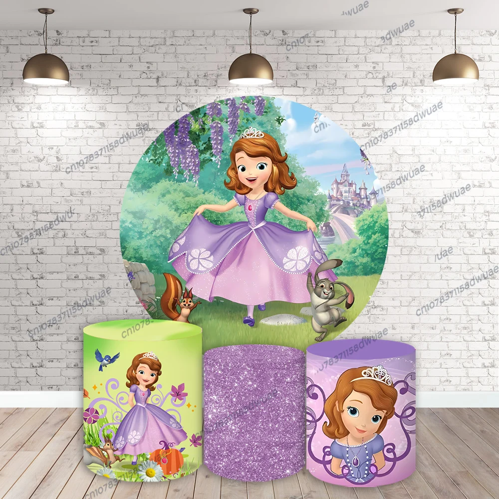 Sofia Birthday Photo Backdrop Baby Shower Photography Backdrop Baby Round&Cylinders Plinth Covers Photo Background