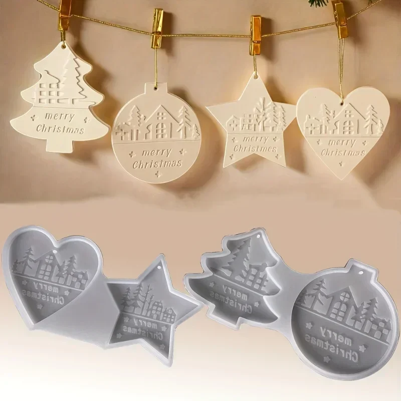 

Premium 2Pcs Christmas Ornament Molds - Tree,Star,Heart&Round Silicone CastingMolds with Hanging Loop-for Resin,Clay,Plaster
