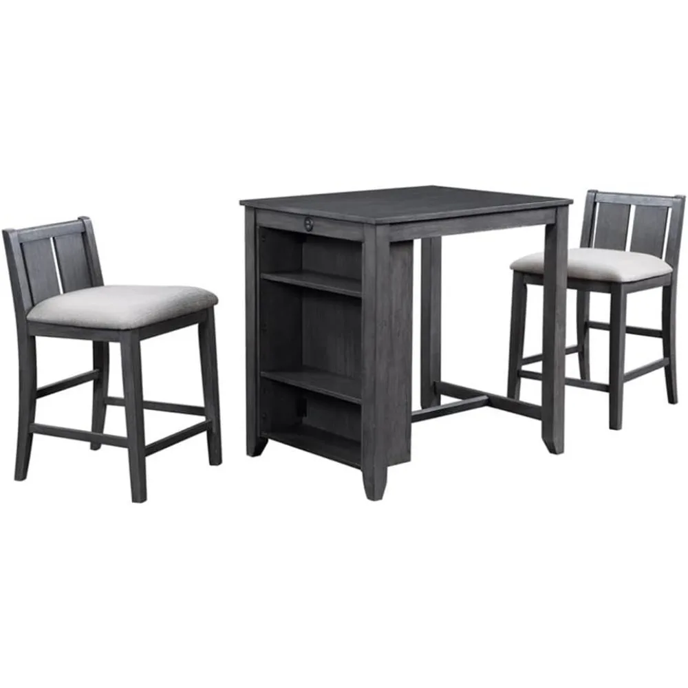 New Classic Furniture Heston Storage Counter Table Set with Two Chairs, 36-Inch, Gray