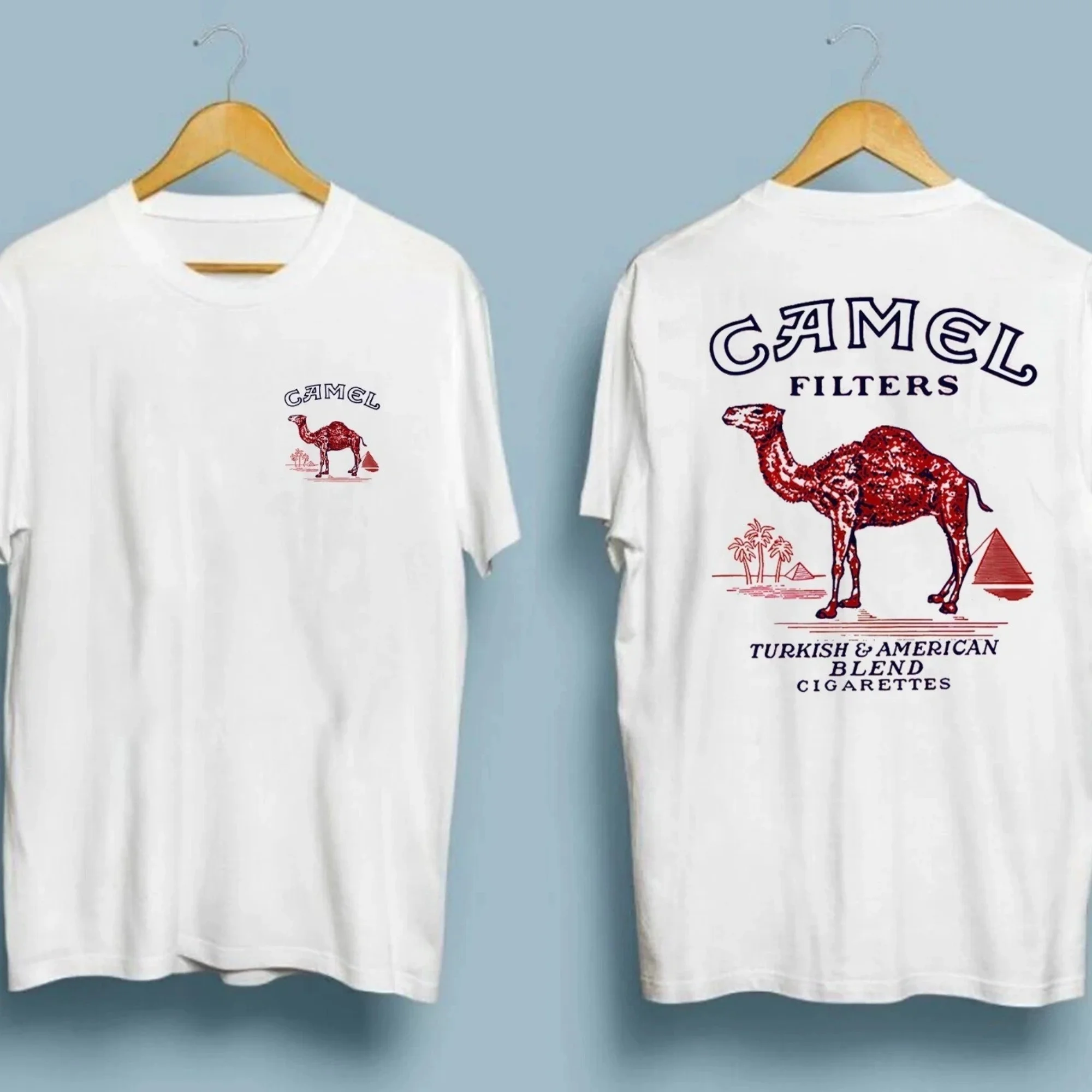 Camel Pipe Pattern Cotton T-shirt, 2026 New Style American Style Tough Guy Men's Fashionable V-neck Streetwear Shirt