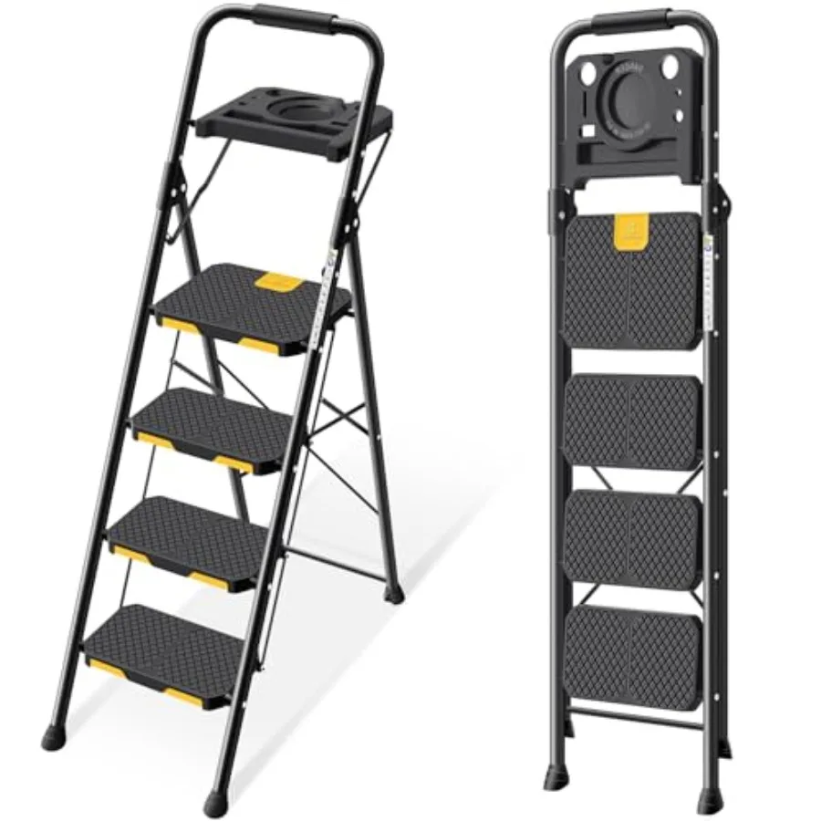 with Tool Platform, Folding Step Stool with Wide Pedal, Safety Locking, Sturdy Steel Ladder Portable Safety Ladder for Painting