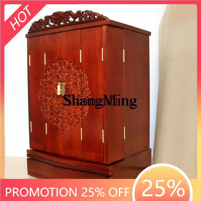 

SM new household small simple solid wood lotus casket hanging cabinet with door casket table Buddhist cabinet