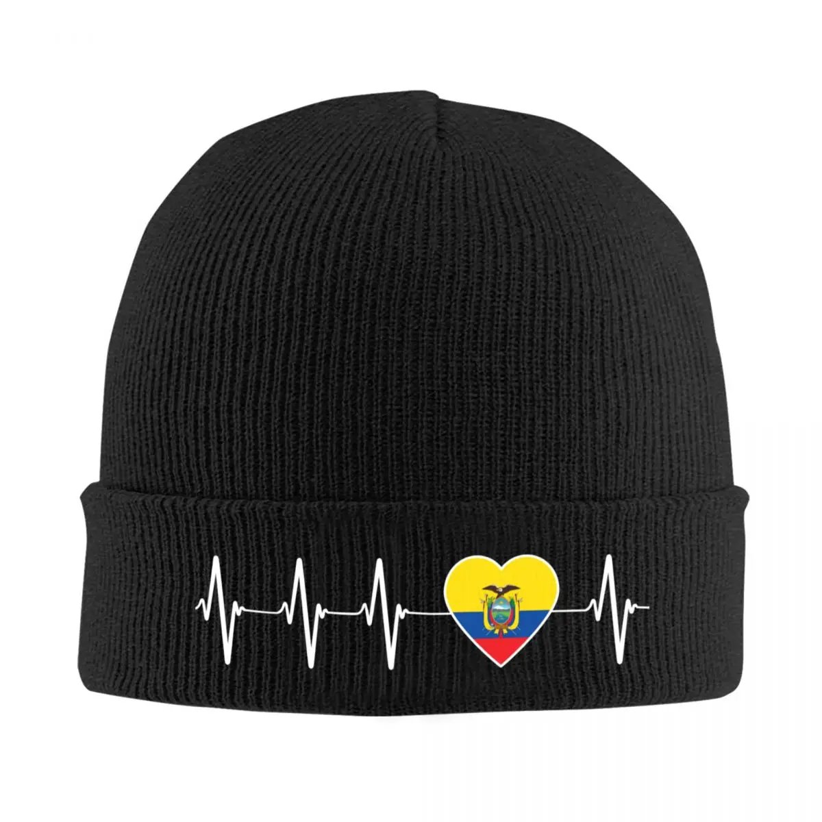 Custom Heartbeat Ecuador Flag Beanie Cap Unisex Winter Warm Bonnet Homme Knitting Hat Ecuadorean Proud Skullies Beanies Caps