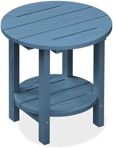Mesa Auxiliar Redonda para Exteriores, Mesa Auxiliar Pequeña de HDPE Estilo Adirondack, Mesa Auxiliar de 2 Niveles para Patio, Jardín, Piscina, Terraza