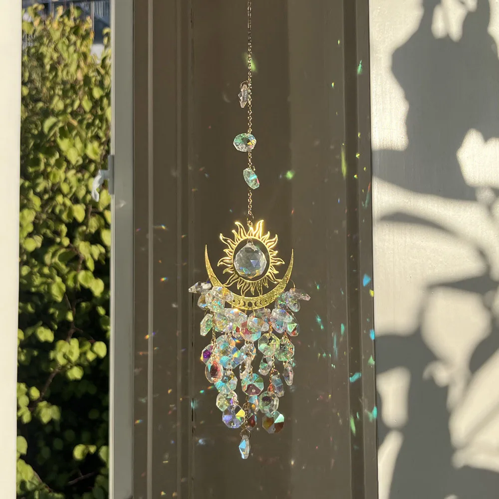 Crystal Wind Chimes Garden Light-Gathering Ornaments Devil's Eye Sun and Moon Crystal Sun Catcher Wind Chimes