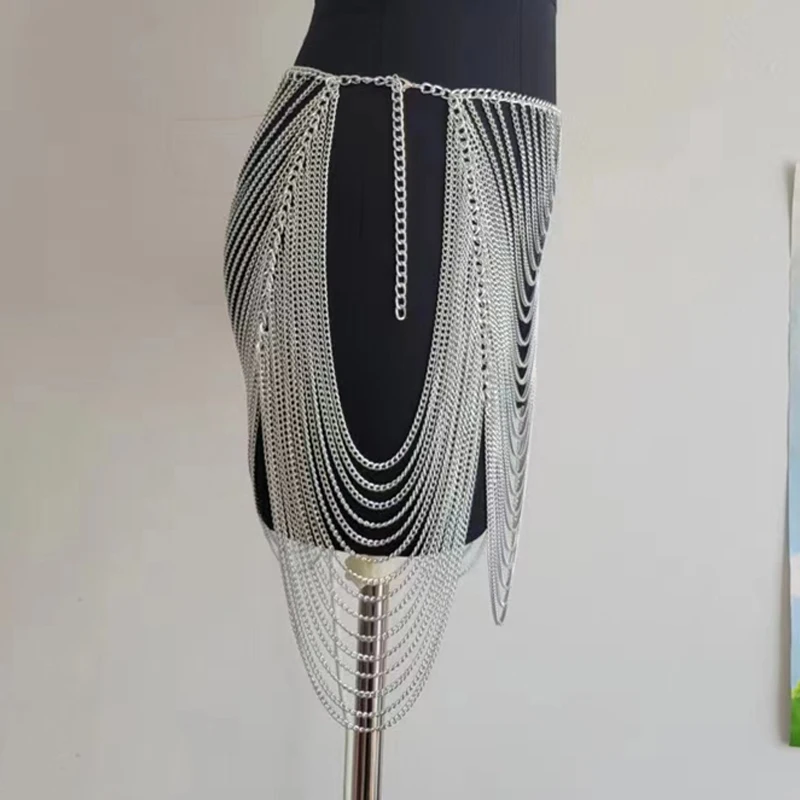 Schicht auf Schicht Metall Quaste Röcke für Frauen handgemachte Sexy Kette Sommer Strand Nachtclub Party Rock Gürtel Zubehör – Detail 8