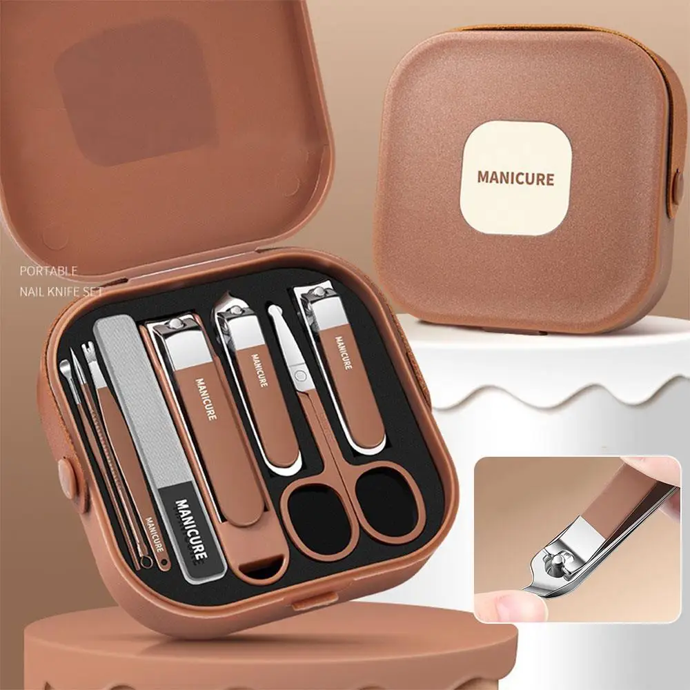 

7 шт., набор для ухода за ногтями, набор для маникюра и педикюра из нержавеющей стали, ложка для ушей, машинка для стрижки ногтей с защитой от брызг, инструменты для личной гигиены и чистки