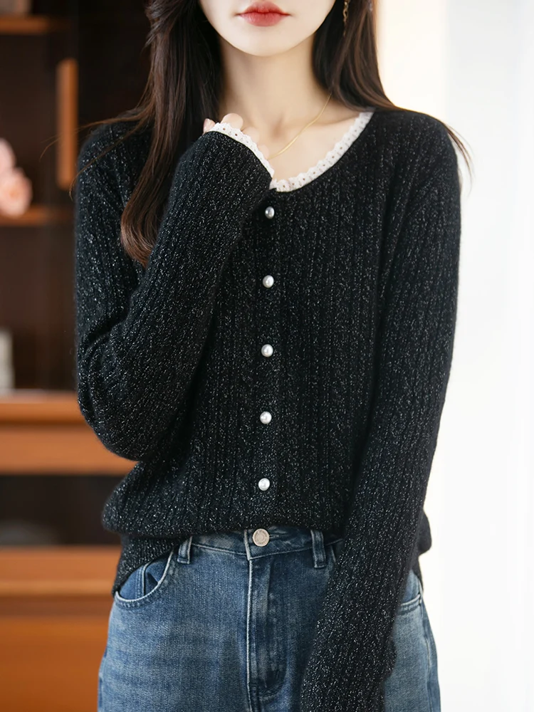 

Women 100% Merino Wool Sweater O-neck Cardigan Spring Autumn Winter Long Sleeve Casual Twist Flower Cashmere Knit Female Top