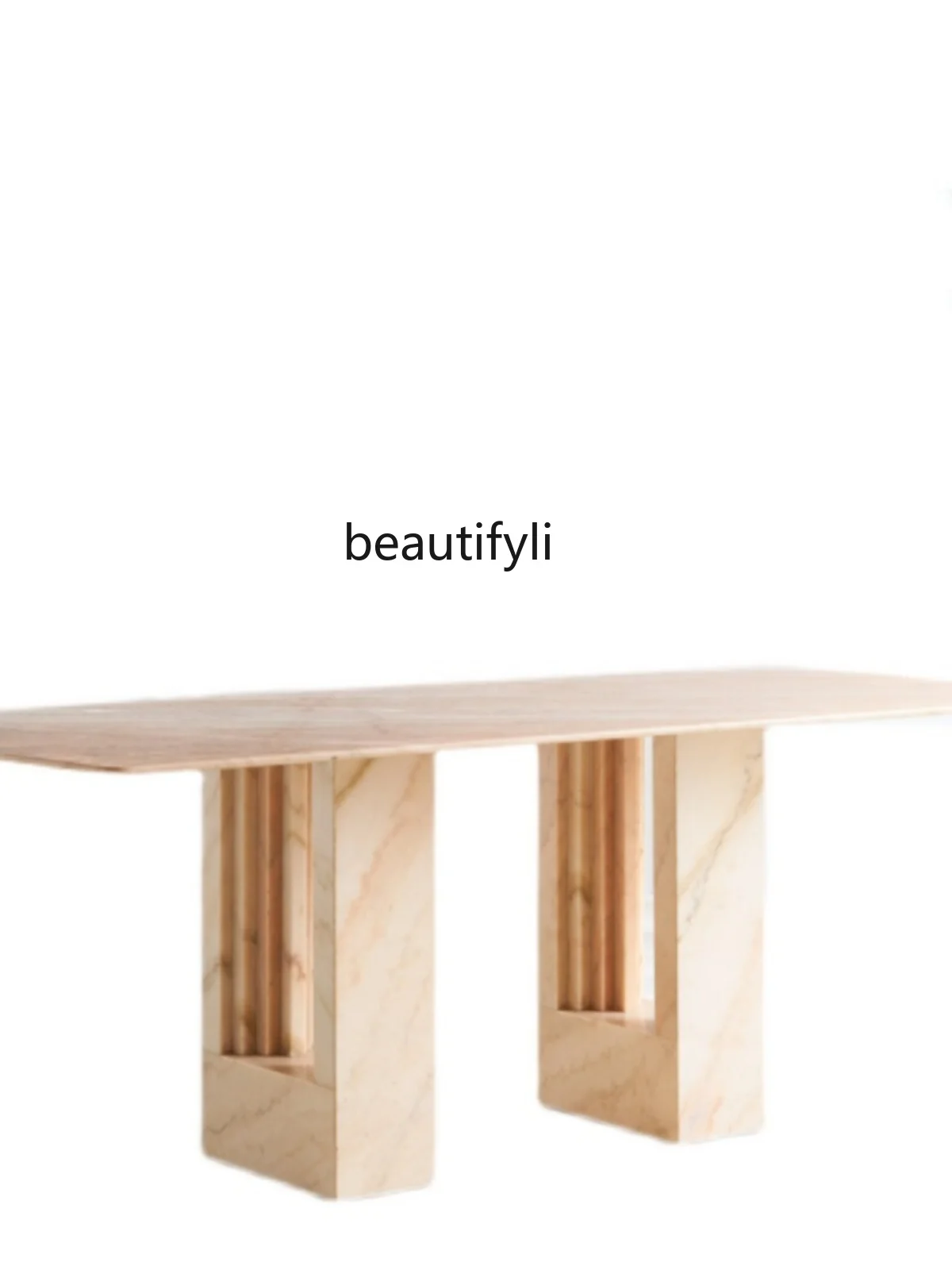 Light Luxury Minimalist Natural Cave Stone Marble Dining-Table Pink Jade Model Room Light Luxury Rectangular Dining Table