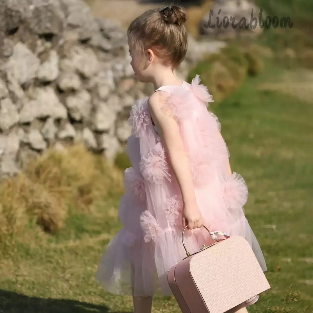 Abito da damigella d'onore su misura per bambina, vestito da principessa in tulle, abito da festa nuziale da donna, vestito da sposa
