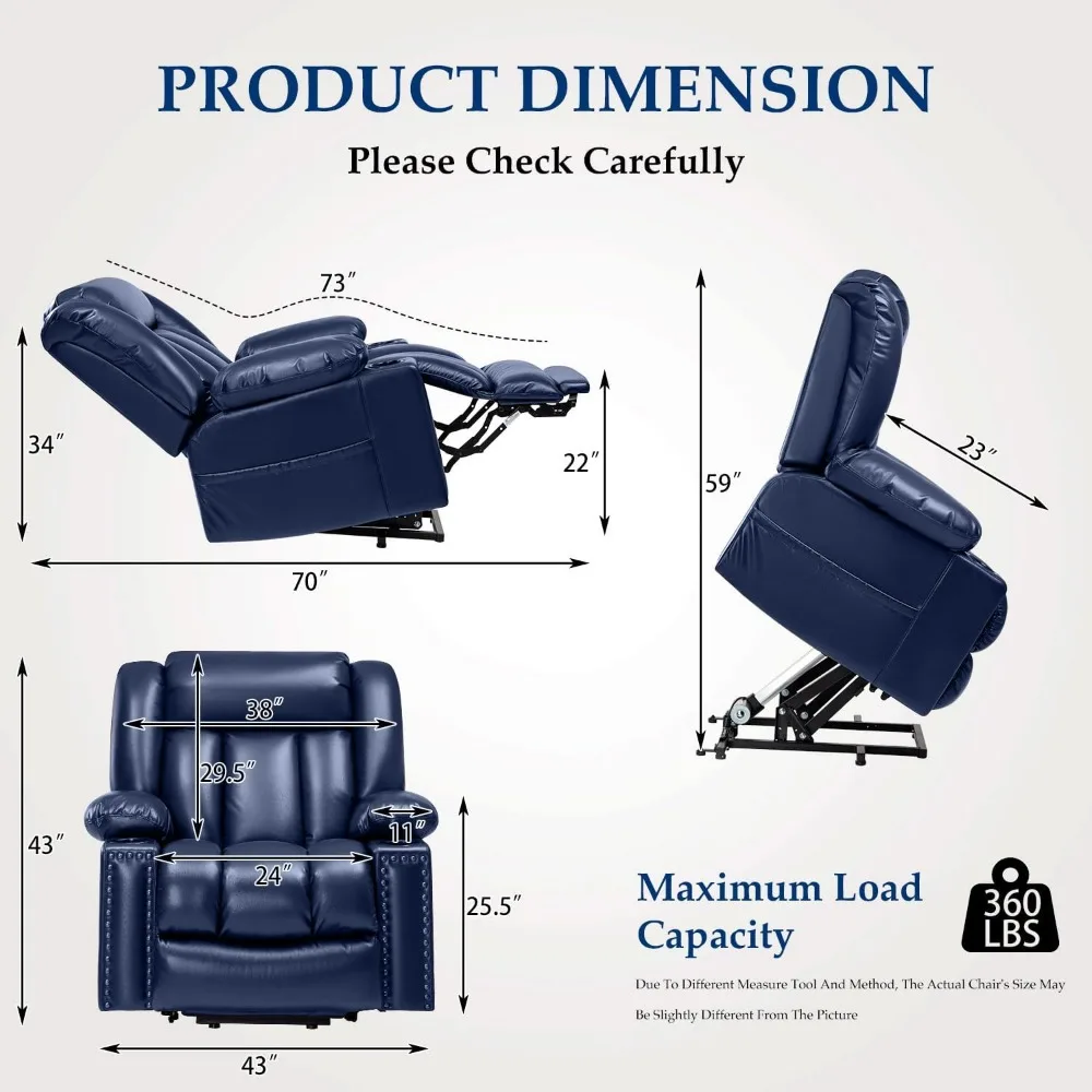 Large Power Lift Chairs Recliners for Big and Tall Elderly, 3 Position Lift Recliner Chair with Extended Footrest