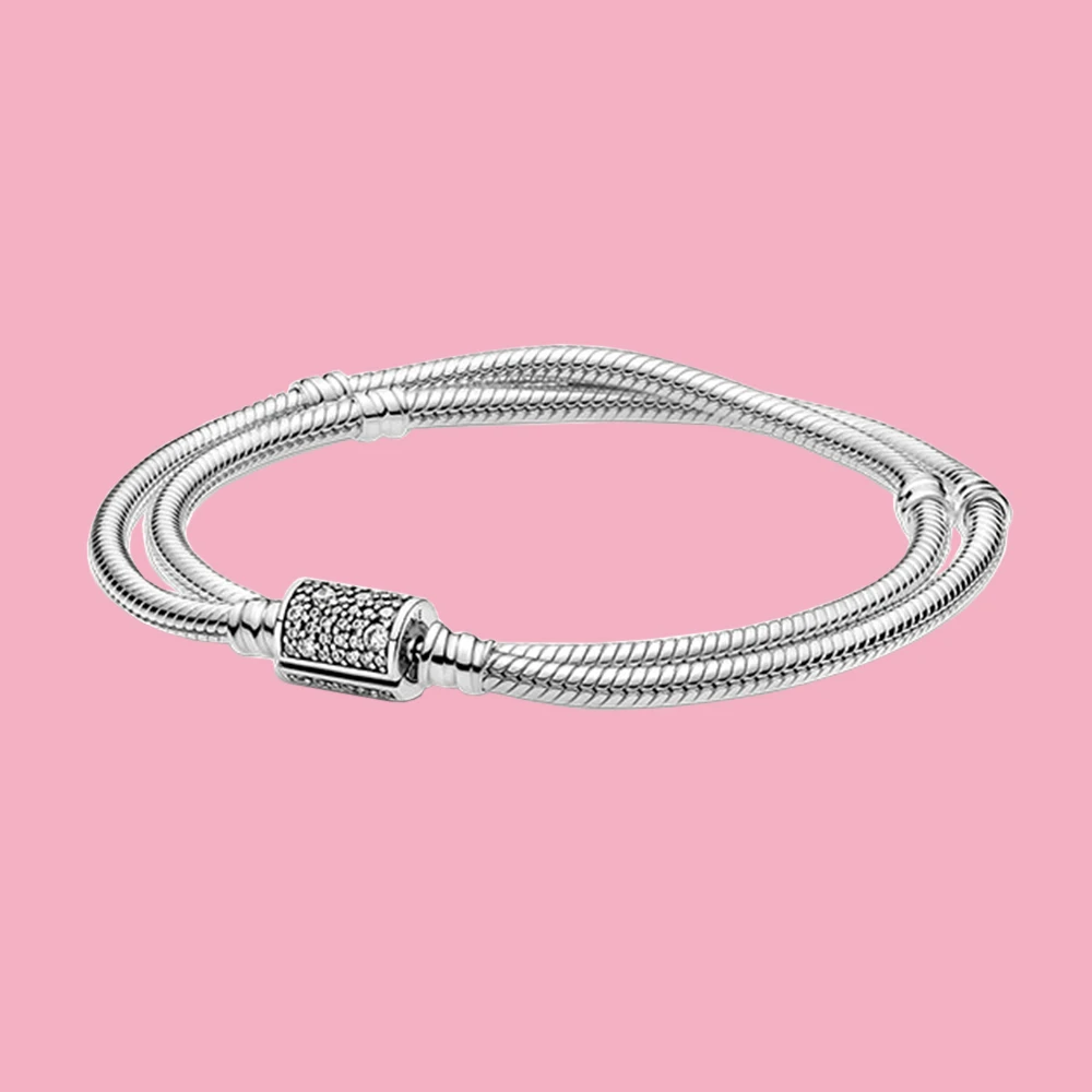 Hot 925 Silver Moments Double Snake Bone Bracelet fit Charm Beads DIY Women Birthday Party Valentine's Day Couple Jewelry Gifts