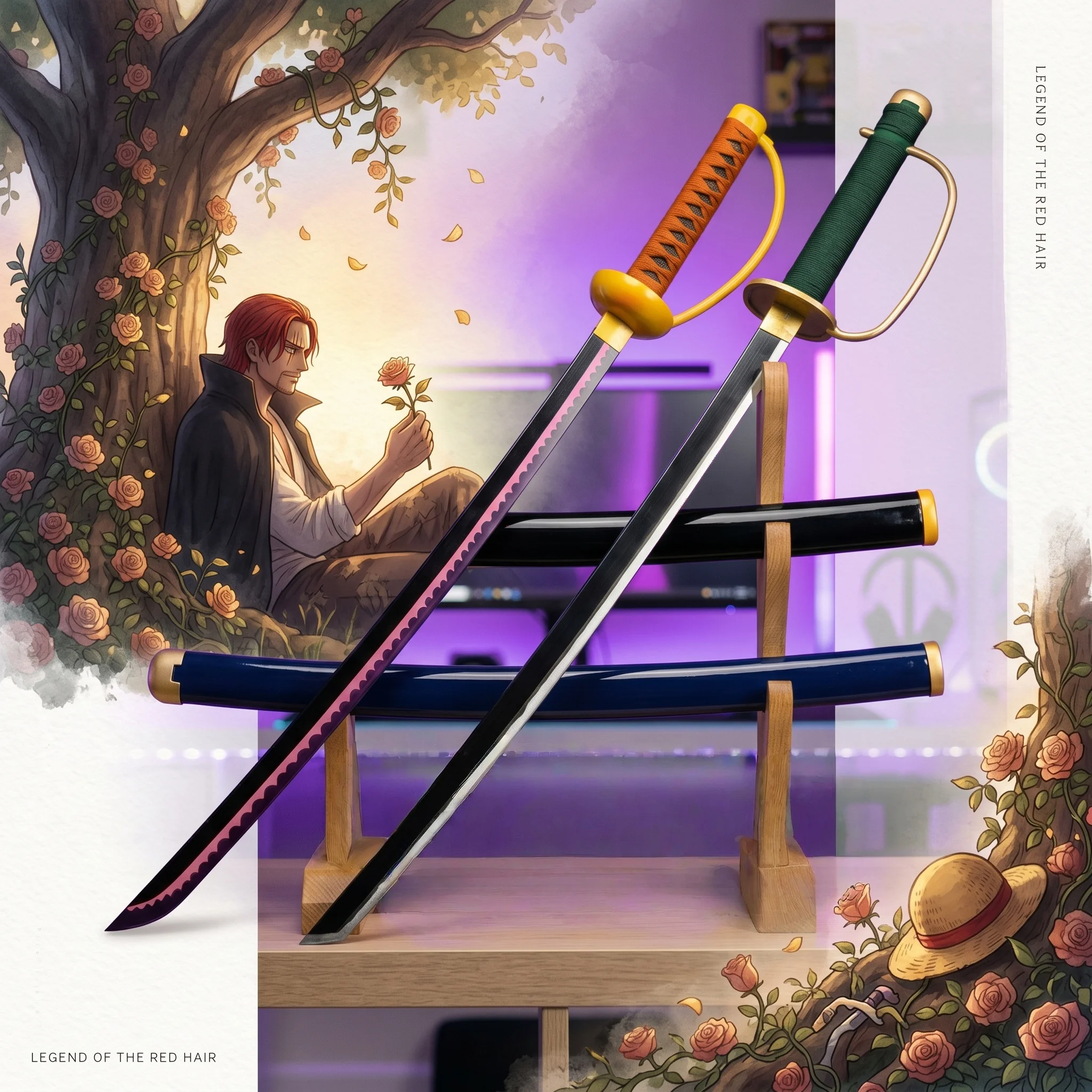 40 Zoll One Piece Shanks Katana Anime Cosplay Requisiten-Schwert Ninja-Messer Klinge Säbel Originalgröße Japanische 1:1 Maßstab Plastik-Spielzeug Geschenk