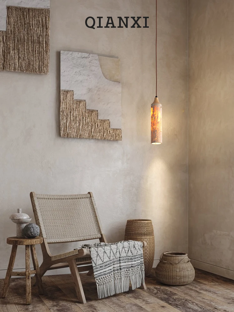 Petit lustre en pierre de grotte jaune pour chambre à coucher, bande ronde en frêne, salle à manger, fond de salon, lumière décorative murale