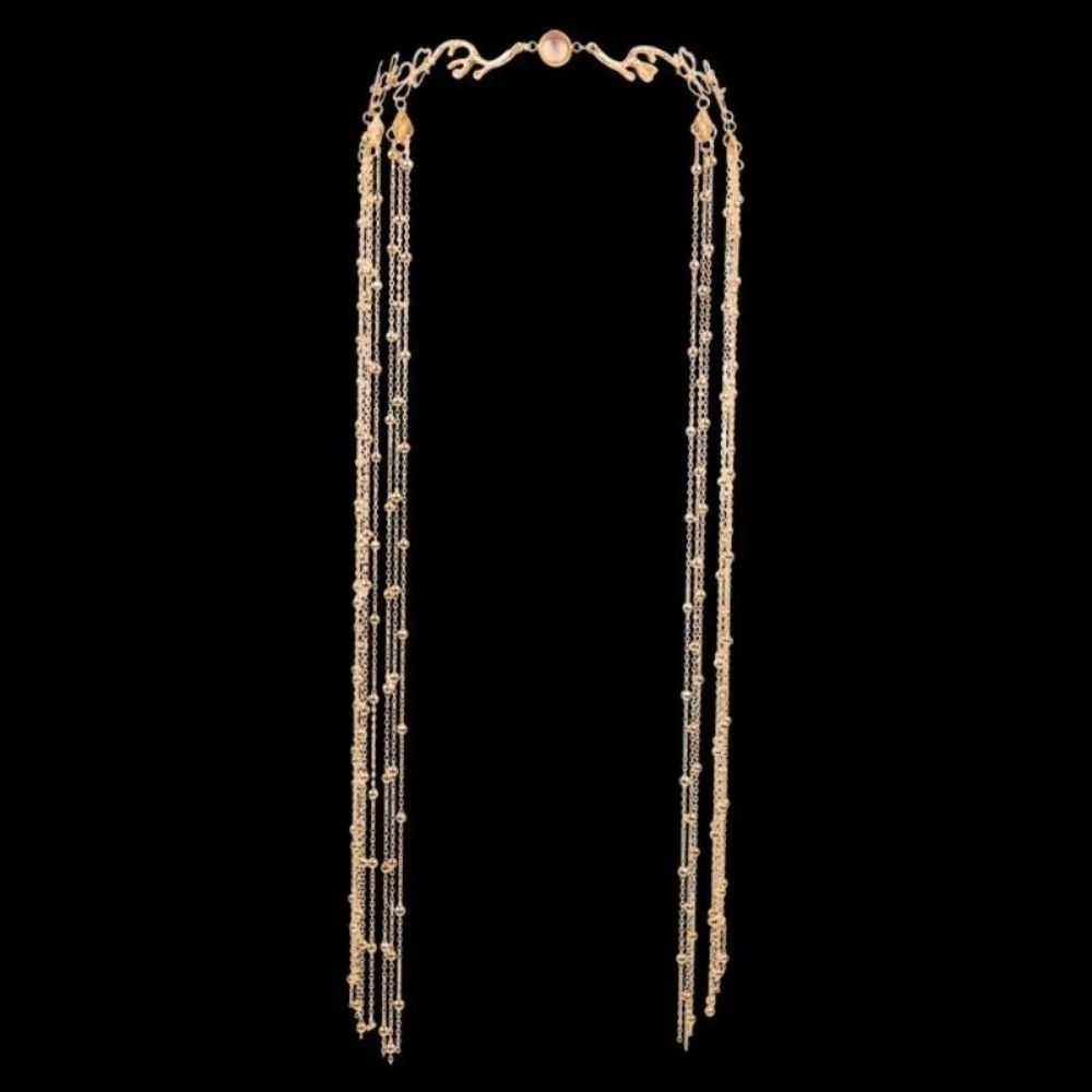 Women Accessory Crystal Water Drop Tassel Head Chain Golden Long Tassel Forehead Ornament Vintage Hair Ornament Parties