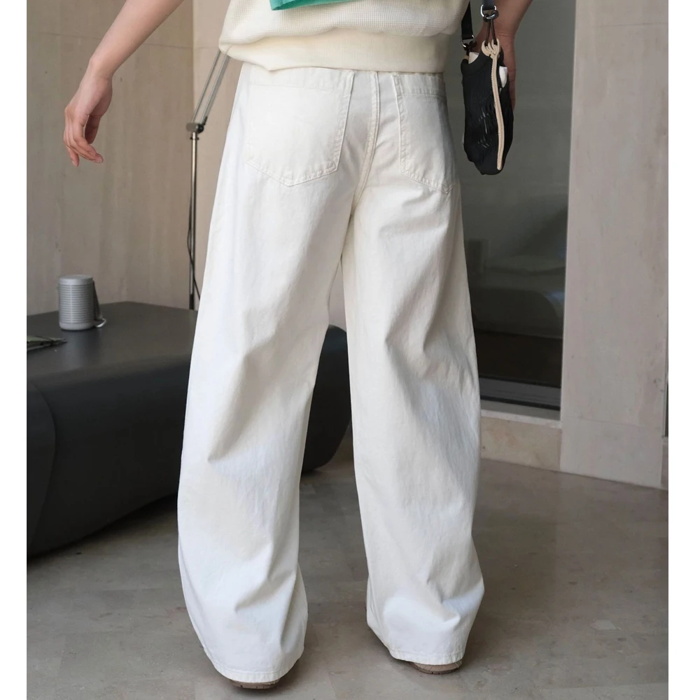 2024 Women Autumn Wide Leg White Denim Pants High Waist Cotton Stright Pants Fashion Clothes Pants Female Trousers