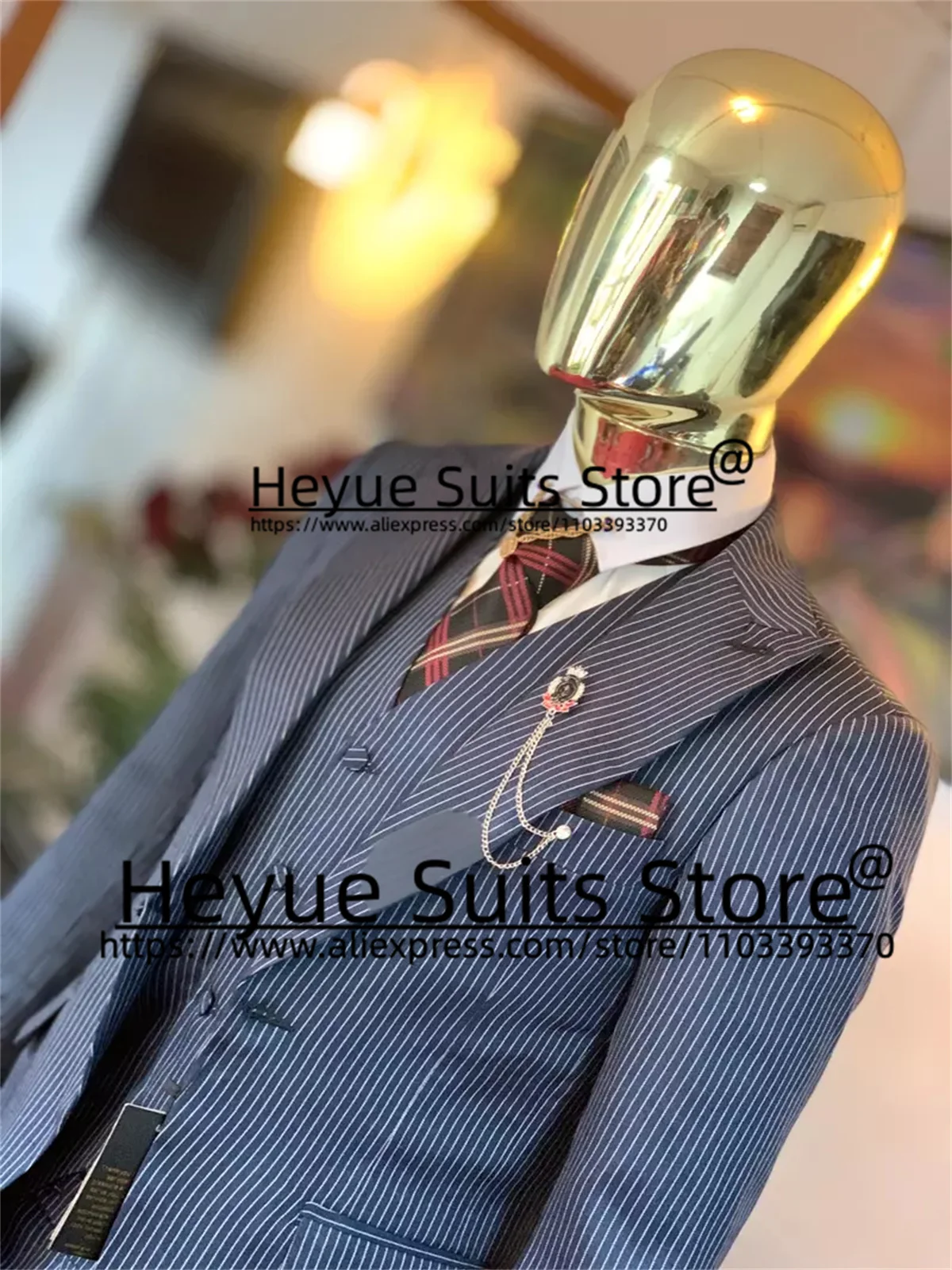 Elegant Stripe 3Pieces Sets Tailor Made Business Peak Lapel Groom Prom Party Tuxedos Officw Work Male Blazers trajes para hombre