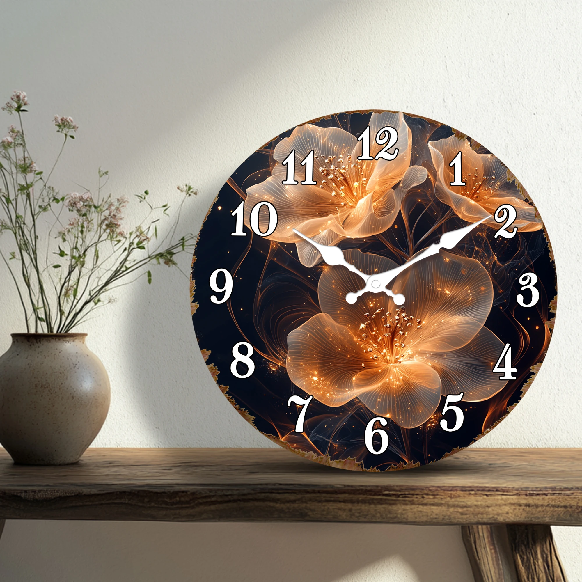 Golden Flower Bloom Wall Clock - Elegant Floral Design Decorative Clock for Living Room