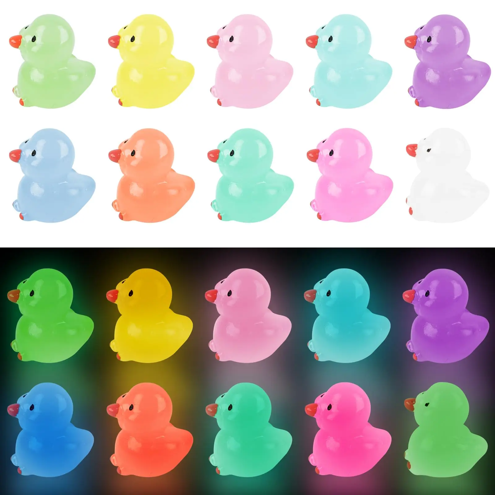 

50PCS Luminous Mini Resin Duck,10ColorTiny Resin Duck Glow in The Dark Mini Duck Figure for Dollhouse Accessorie Garden Ornament