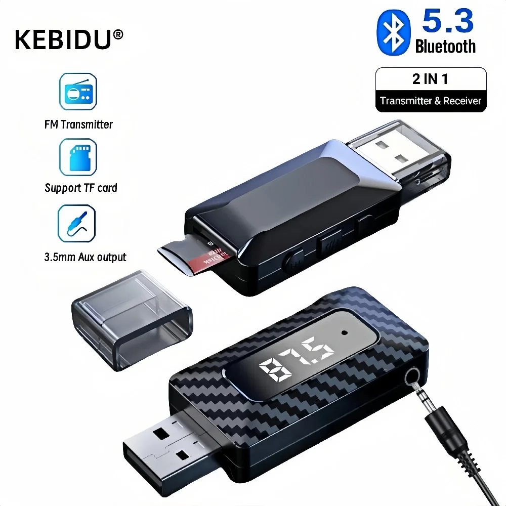 

Bluetooth 5.3 FM Transmitter Receiver Mini USB Wireless Adapter Auto Audio with TF Card LED Display Handsfree For Car fm Radio