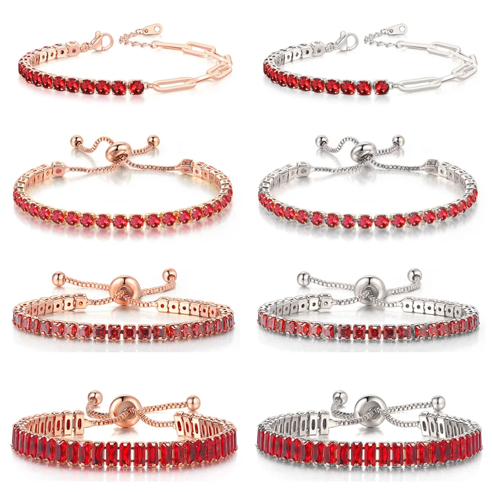 Red Zircon Adjustable Short Tennis Bracelet for Women Men Dazzling Crystal Chain on Hand Fashion Jewelry Dropship Wholesale