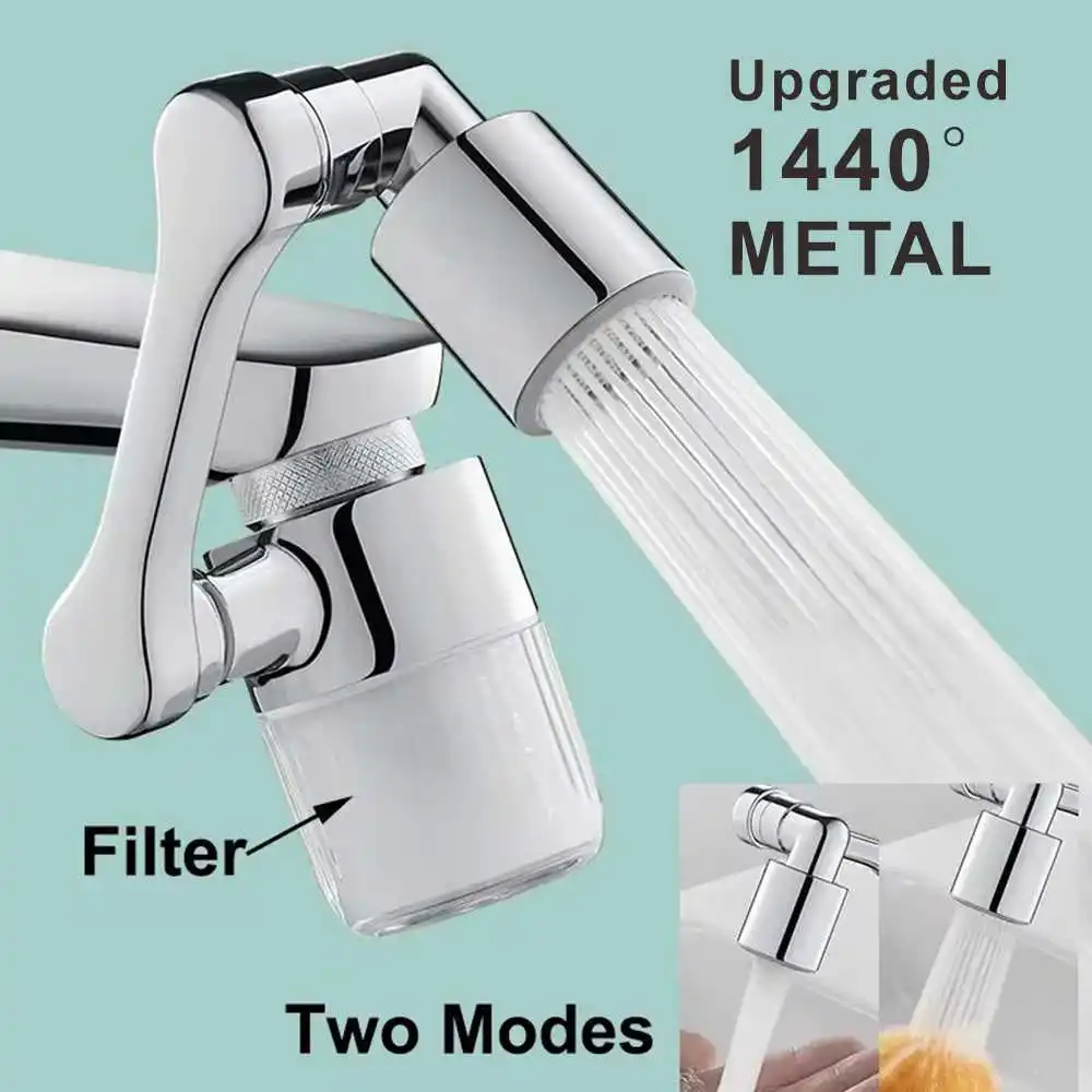 New Kitchen Faucet Extender with Filter 2 Modes Metal Universal Swivel Bubbler Nozzle 1440° Rotate Filtered Faucet Extension