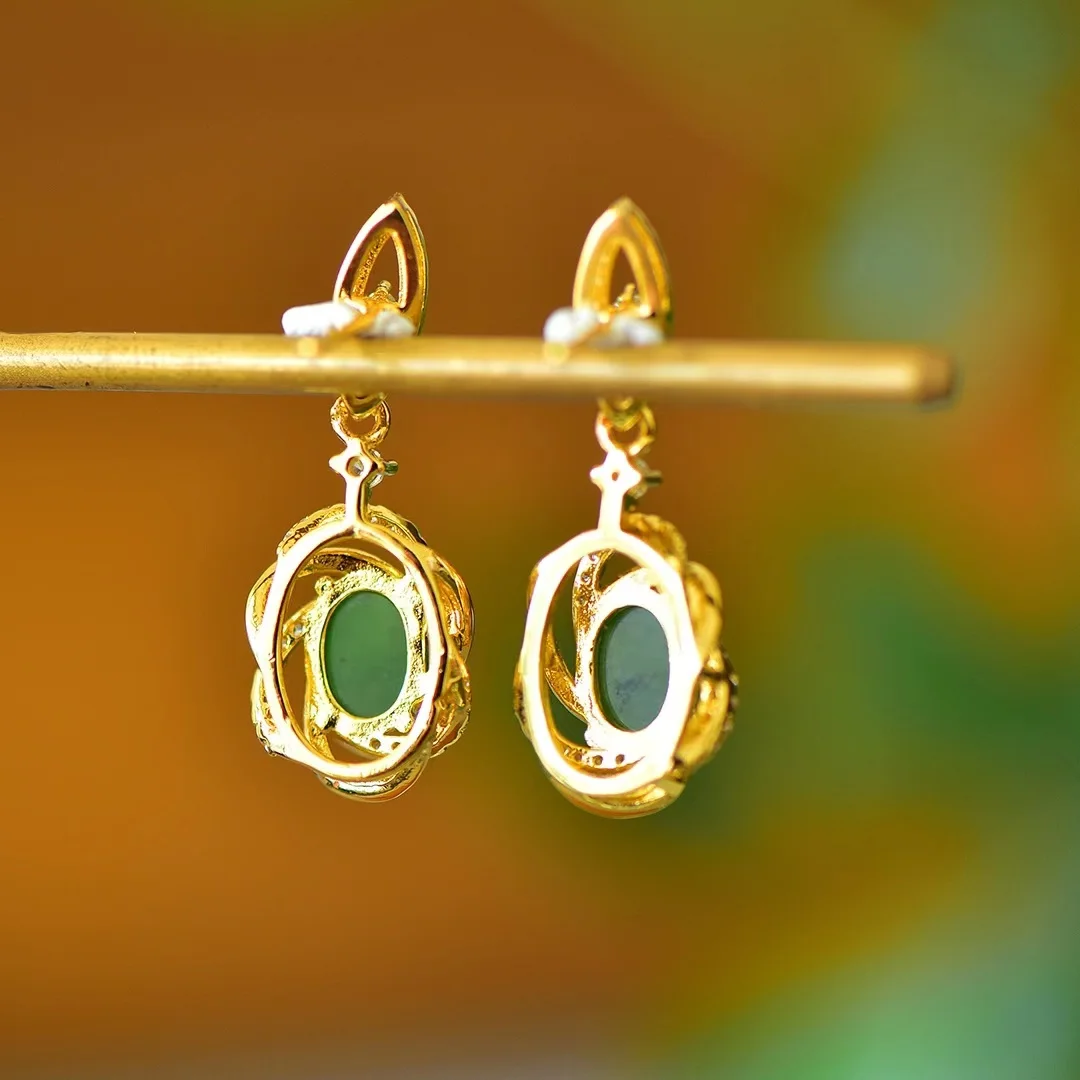 Hetian Jade Earrings Natural Stone Jasper Stud Earring Fashion Womens Advanced Jewellery Charms Jewelry Accessories