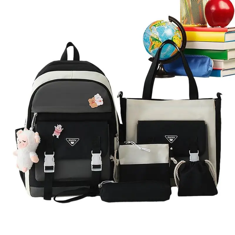 

Aesthetic Backpacks 5 Pieces Kawaii Backpack Set Large Capacity Schoolbag With Kawaii Accessories Student Travel Bag For Girls