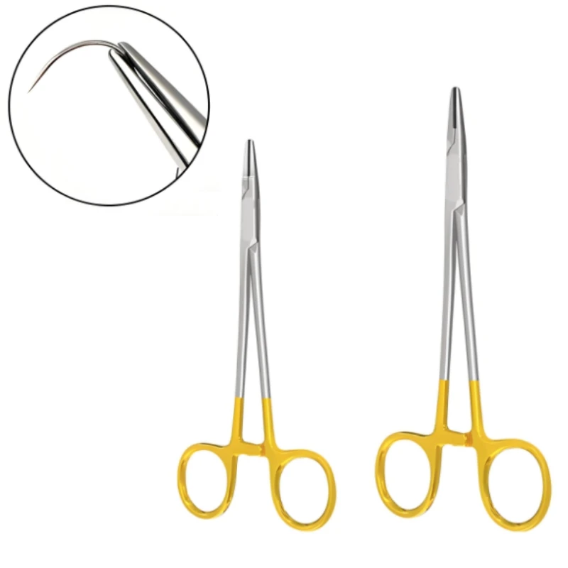 Dental Needle Holder Reusable Gold Plated Handle Suture Plier 12/14/16cm Hemostat Locking Forceps Surgical Instrument ﻿