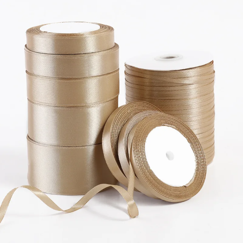 25 ヤード/ロールシルクカーキサテンリボンギフトラッピング装飾ギフトボックスリボン DIY 手作り衣類アクセサリー用品リボン