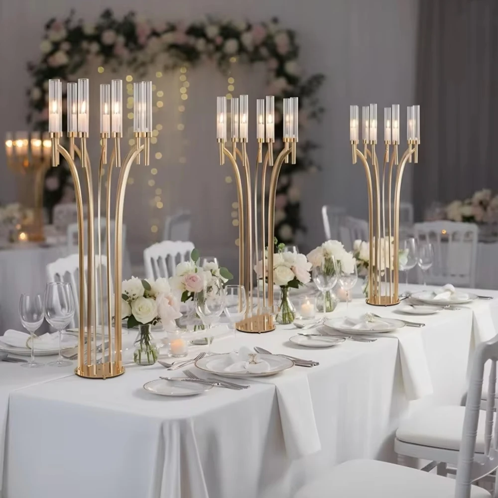 110cm 1-10pcs Decorativegold/sliver/ candelabra Christmas Table Center Candle stick for Wedding Holiday Event Home Decoration