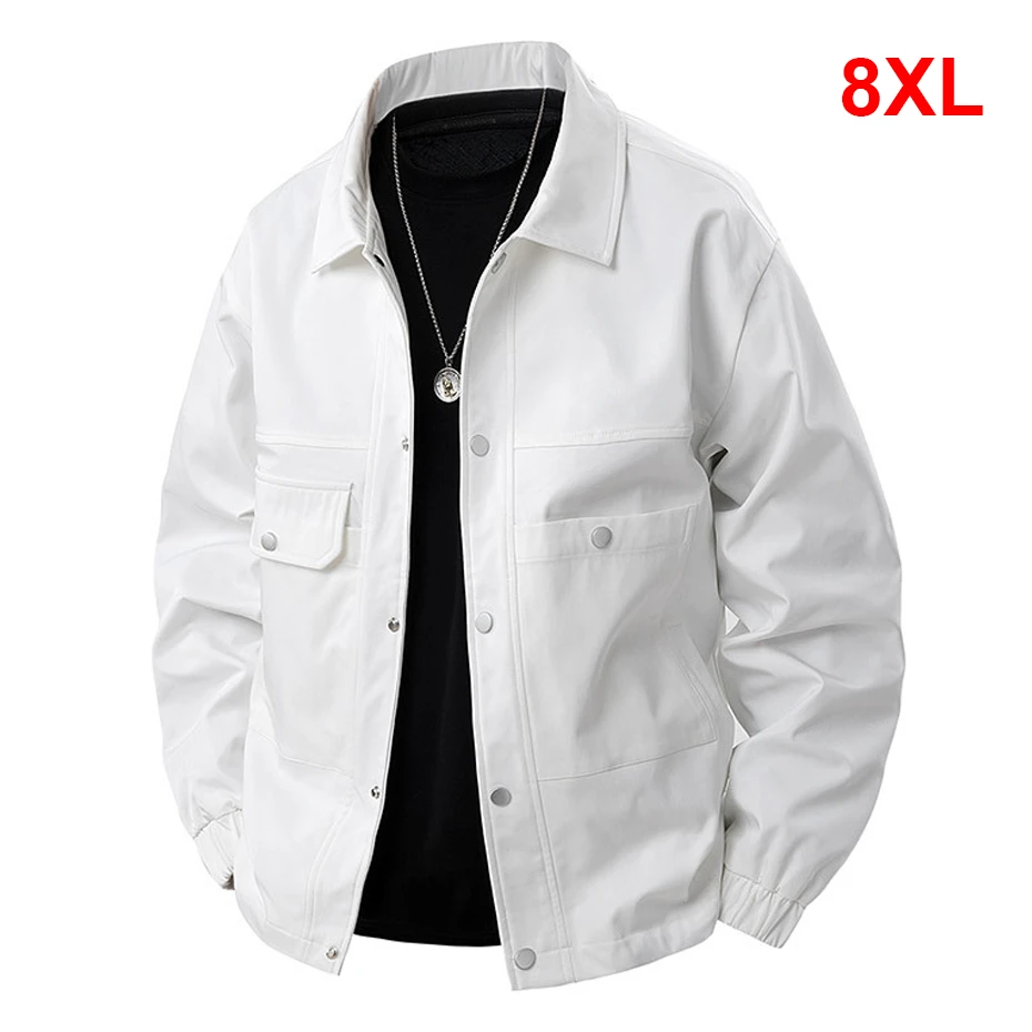 

8XL Plus Size Cargo Jacket Men Spring Autumn Coat Fashion Casual Lapel Jacket Male Solid Color Outerwear Outdoor Black