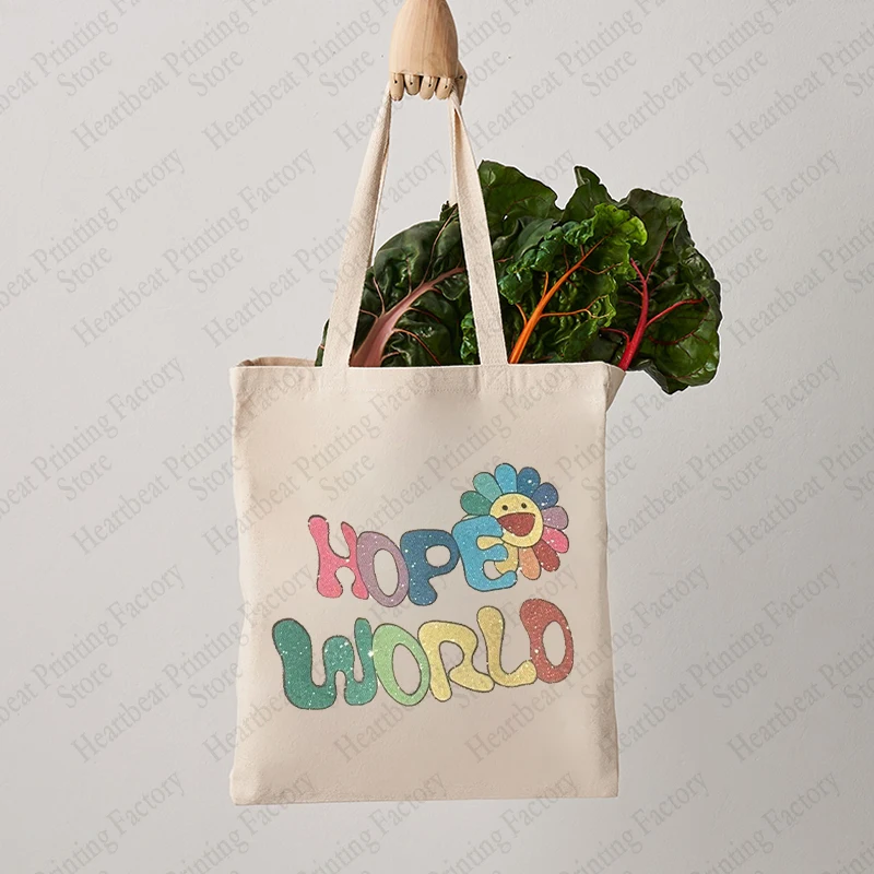 Casual Hope World Pattern Canvas Bag Fashion Trend Tote Shoulder Bags Large Capacity Portable Lightweight Handbags