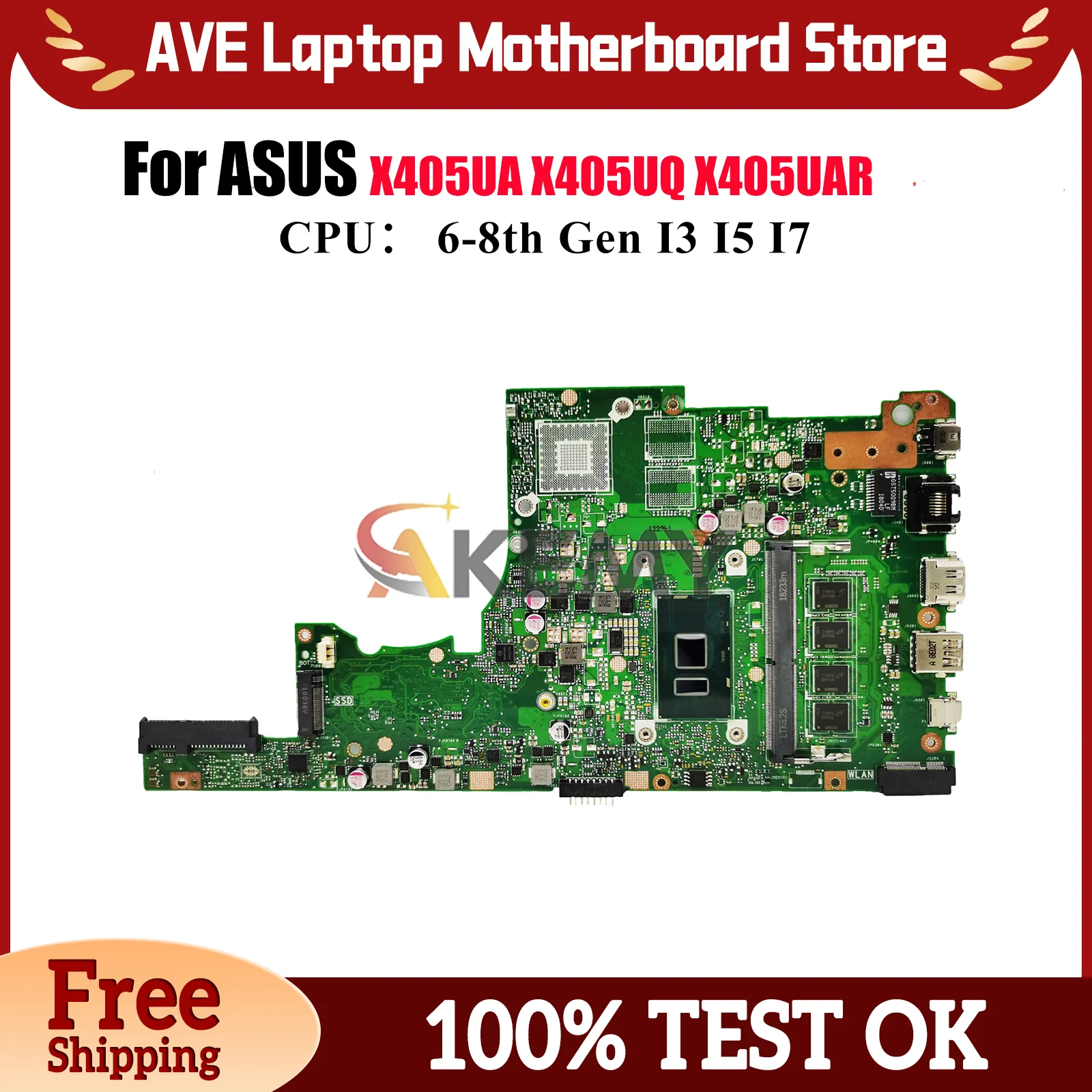 

X405UA Laptop Motherboard For ASUS VivoBook S4000U V405U S4100U A405U K405U X405UAR X405UQ X405U S405U Mainboard W/ I3 I5 I7 CPU