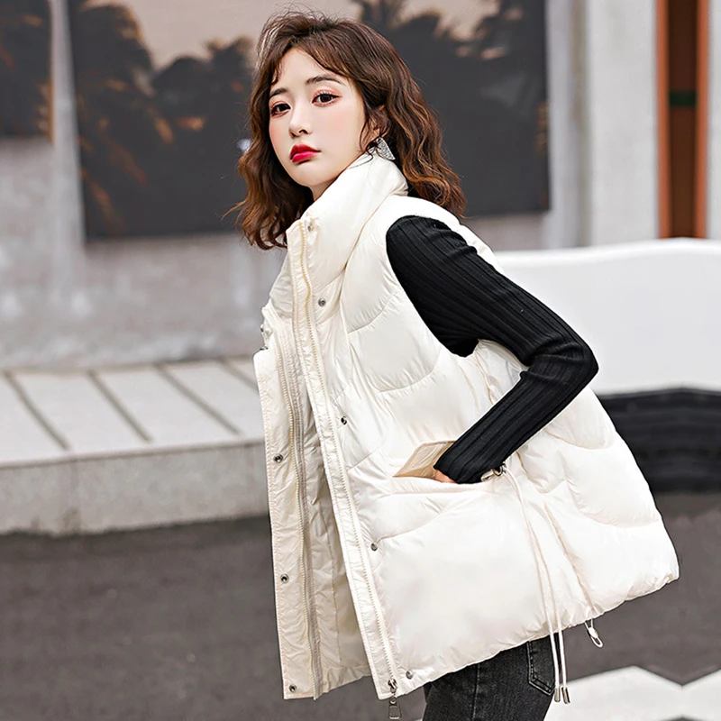 

Female Autumn Winter Soild Silm Thicken Outwear Casual Cotton Padded Stand Collar Sleeveless Warm Jacket Coat Vest Women