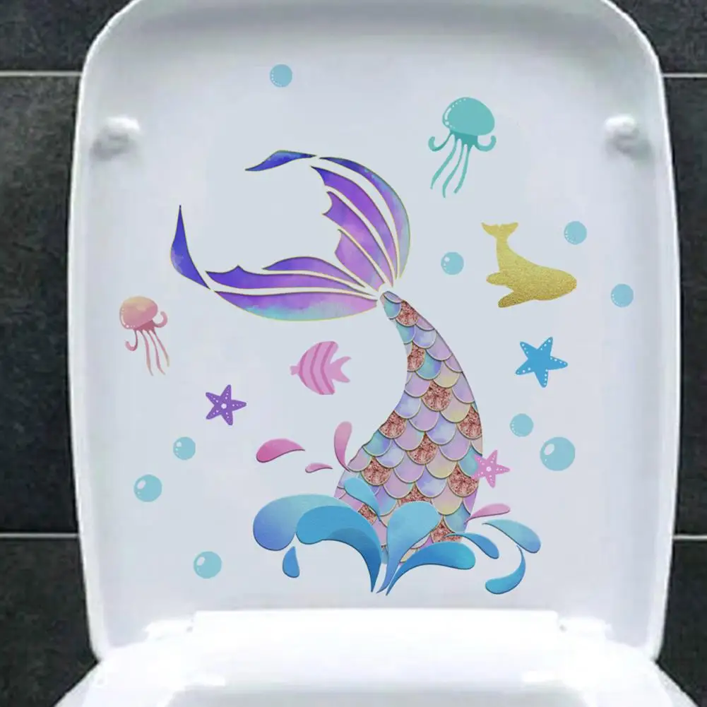 Diy Toilet Stickers Colorful Fish Tail Toilet Stickers Easy Peel Removable Bathroom Decals for Wall Decoration Home Decorative