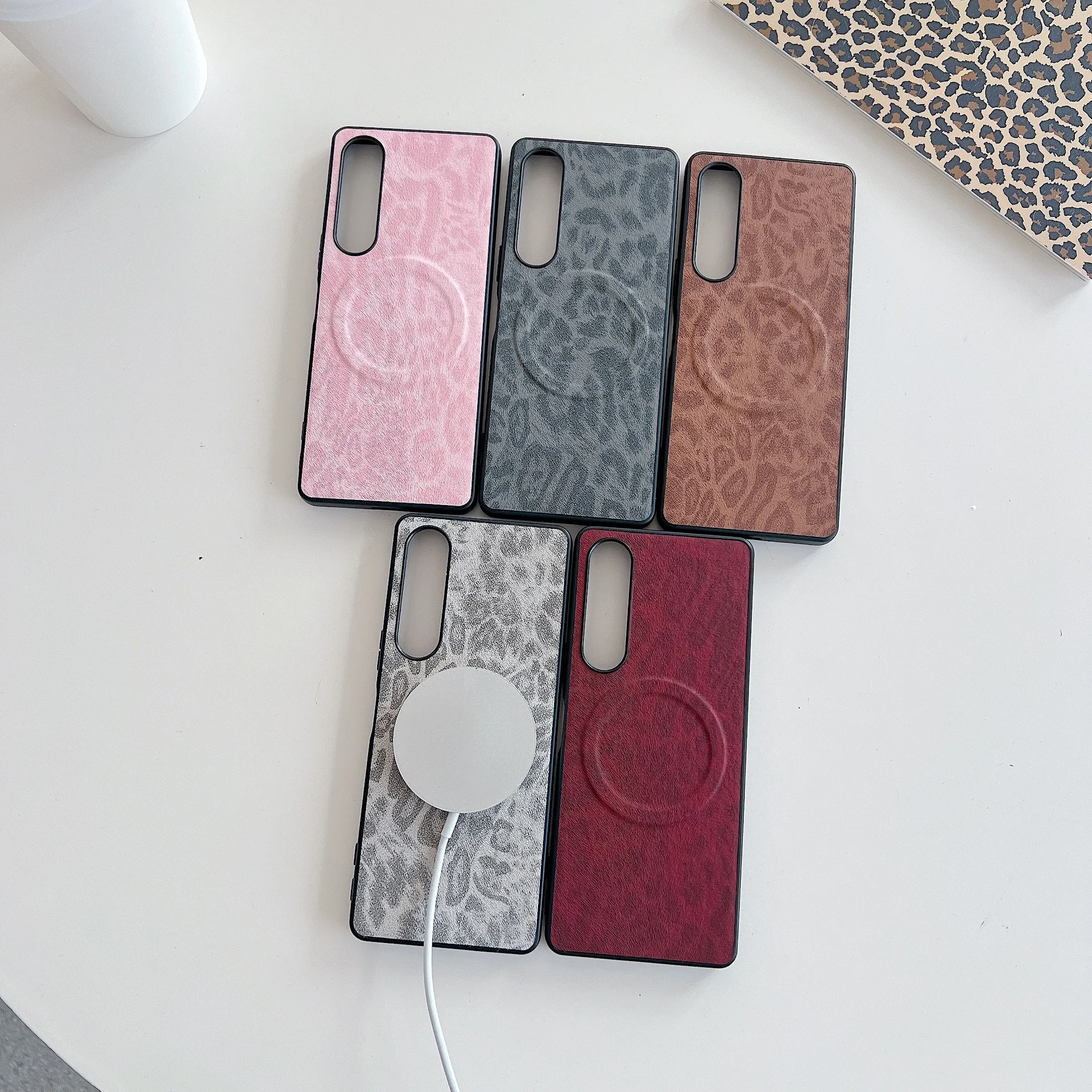 

Luxury Matte Leopard Pattern PU Leather Magsafe Case For Sony Xperia 1 VII VI 1 10 V 1VII 1VI Armor Back Cover Shell