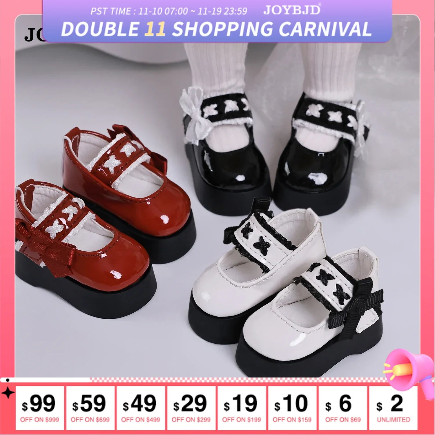 

Bjd Dolls Shoes 1/6 BJD Glossy Platform Lace Mary Jane Shoes Flat Heel Feet for YOSD Body Art Doll Accessories JOYBJD