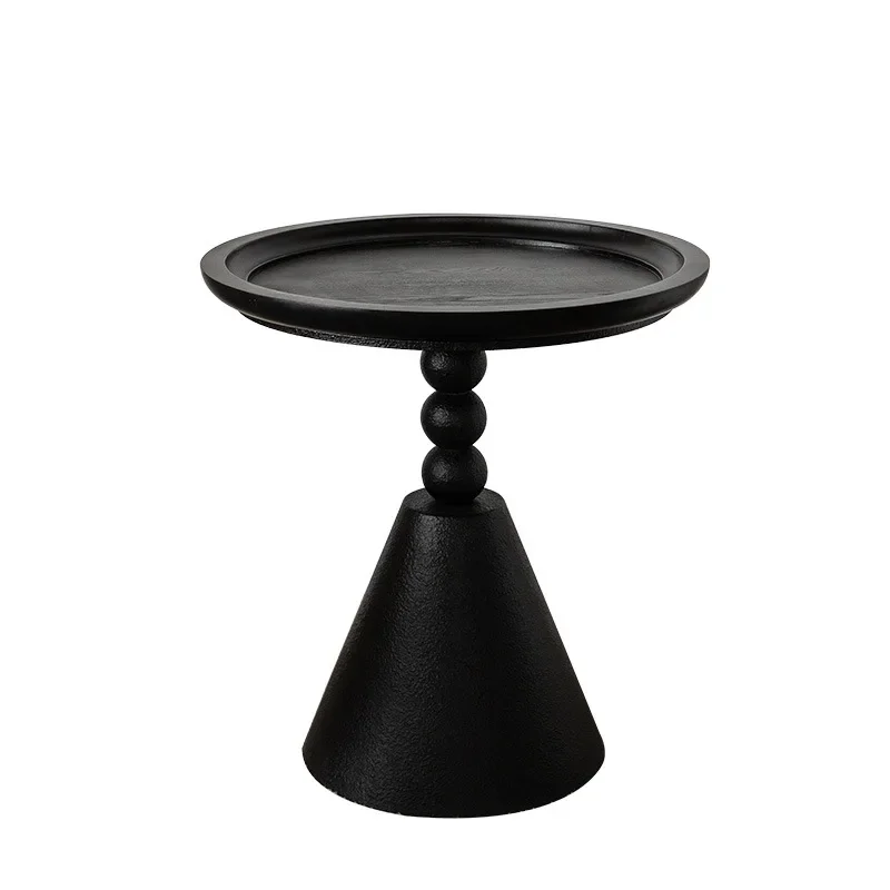 medieval solid wood small round table, black living room sofa edge table for homestay, balcony casual
