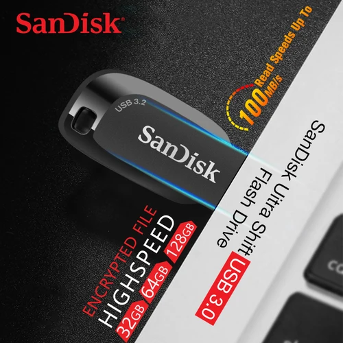 Imagen 2 del producto Original SanDisk CZ410 USB 3,0 Pendrive Ultra Shift Flash Drive 128GB 64GB 32GB USB Pen Drive Memory Stick coche U disco Flash